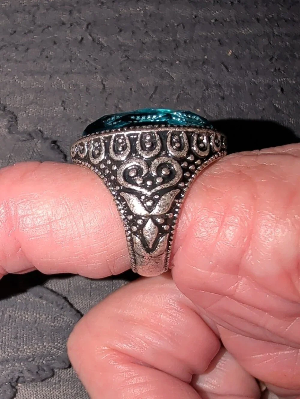 Turquoise Oval Silver-Trim Statement Ring - Women Jewelry